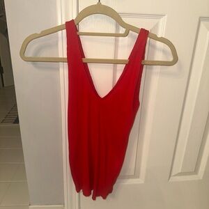 Ribbed Express Deep V Red Tank Top